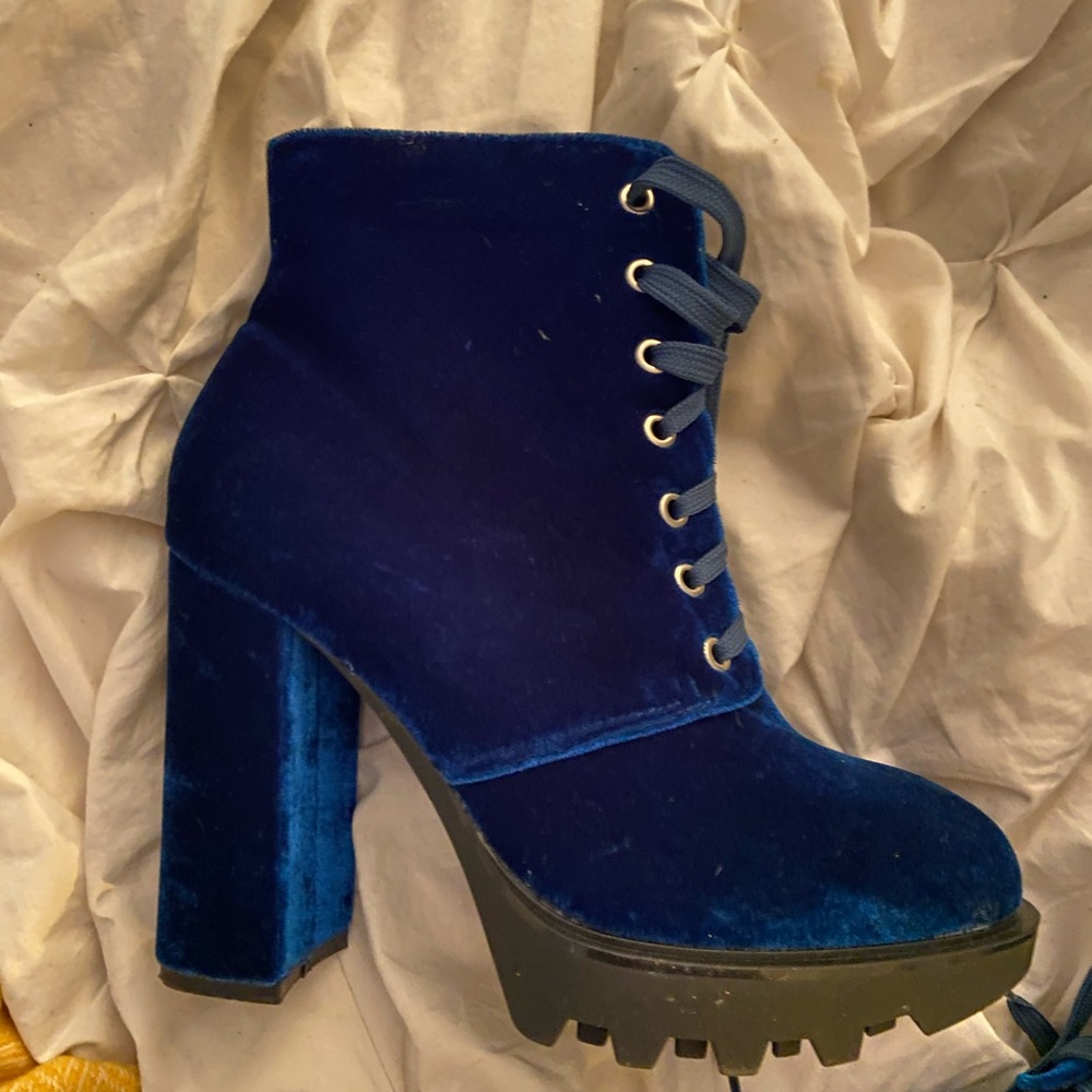 Truffle Collection teal velvety platform boots